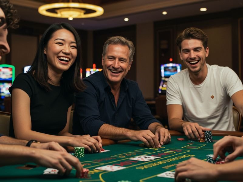 Old man and his opponent playing cards in a casino using GCash online gaming for secure and fast transactions