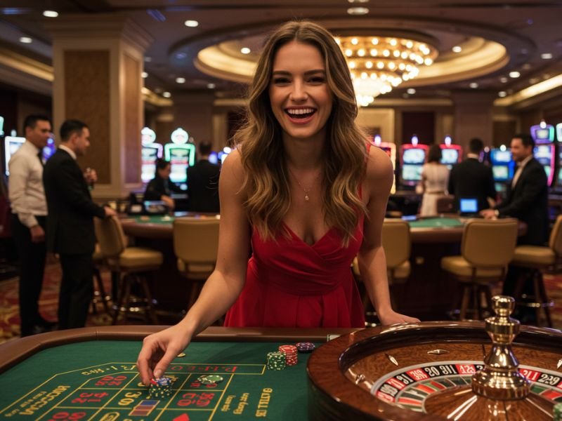 Girl celebrating a big win while using Manila Pay Casino Cashout in an online casino.