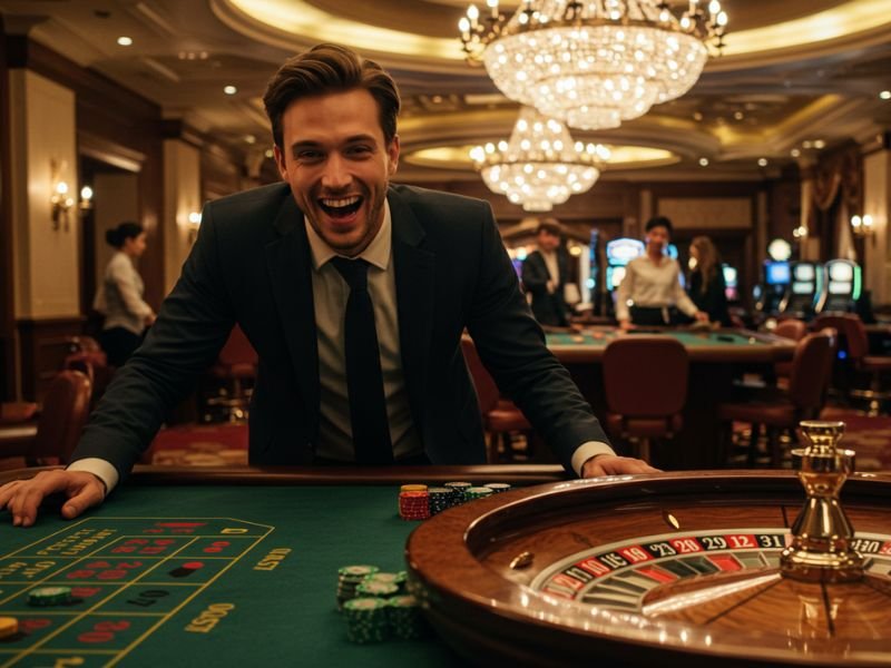 Man hosting a casino game using PayMaya in legal gambling sites, showing secure and fast payment options.