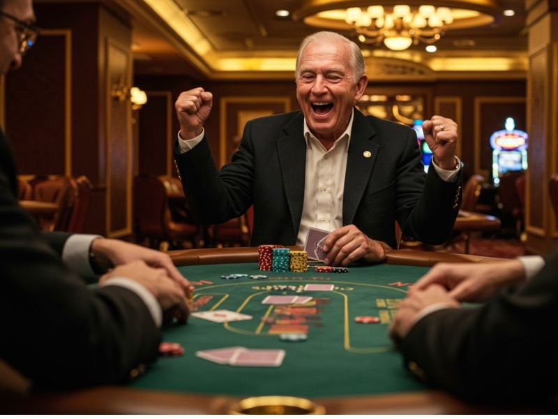 Old man celebrating a big win while playing Sugar Bang Bang Demo at an online casino